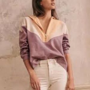 Sezane Tess Half Zip Hooded Sweatshirt in Multicolour Size Small